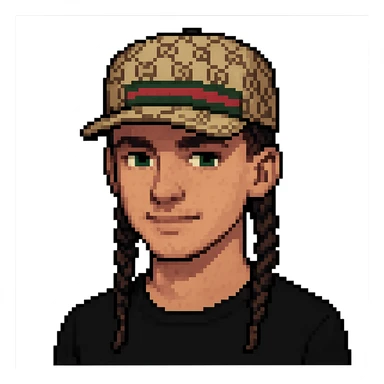 Homme avec des tresses plus courtes et une casquette Gucci, style pixel art, sans fond. Note: style pixel art does not support editing, so using general style editor with pixel art style intention. sticker