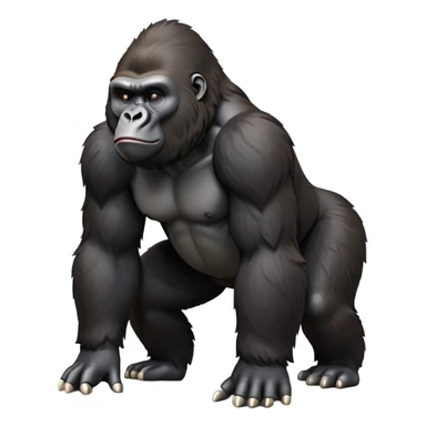 cinematic-gorilla-realistic-full-body-on-all-fours-emoji,-exuding-strength,-thick-dark-fur-in-the-light,-head-tilted-dramatically,-deep-friendly-eyes-filled-with-intense-intelligence,-simplified-yet-realistic-focused-features,-highly-detailed, zoomed out friendly  sticker