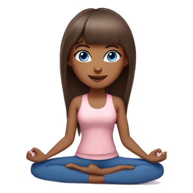 brunette with bangs and blue eyes yoga girl light pink clothes sitting on yoga mat sticker