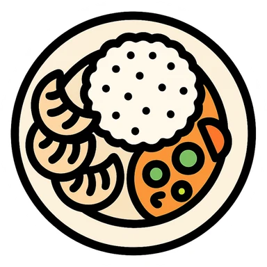 plate of Nepali cuisine icon, clean modern style, representing sampling local food sticker