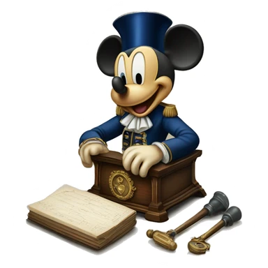 Mickey mouse next to an antique French Revolution royalty remover instrument sticker