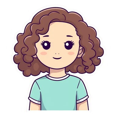 Curly brown hair girl white skin sticker