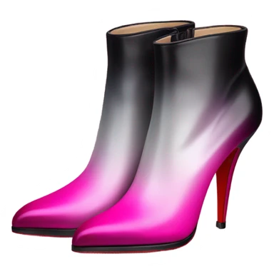Realistic isolated top view of a pair of Louboutin Black,Silver,and Hot Pink Ombre stiletto high heel ankle bootie boots.  sticker