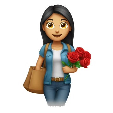 A girl named ‘’Ankita’’ carrying a bag and she hold a red rose  sticker
