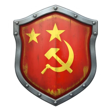 generate a very realistic metal shield with the USSR flag sticker
