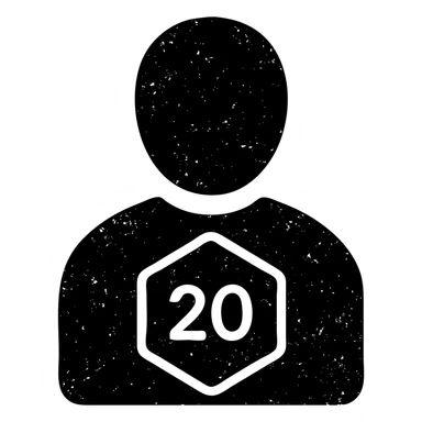 minimalist solid icon of a player for DnD TTRPGs, worn distressed effect sticker