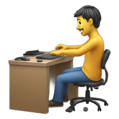 3d man working on pc sticker
