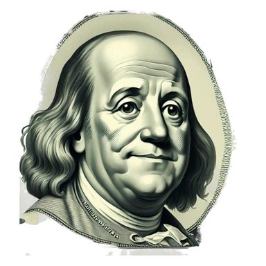 100 dollar bill with Benjamin Franklin making a wink sticker