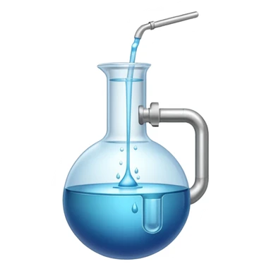 big chemical vessel filled with liquid, with a visible stirrer, inlet and outlet sticker