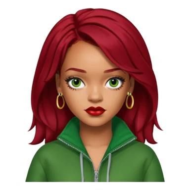 Rihanna dark red hair, green outfit sticker