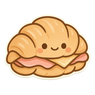 cute croissant sandwich with visible ham and cheese, no text sticker