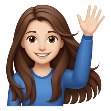 smiling girl with long hair, middle hair split, waving sticker
