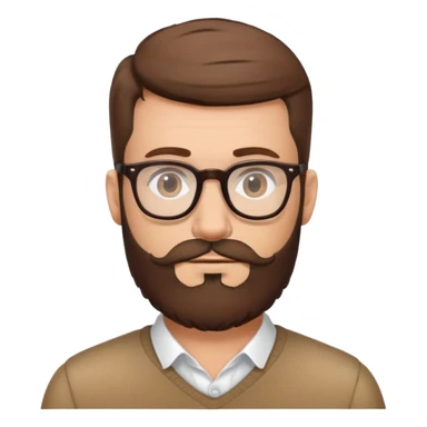 male character with glasses, French cut hairstyle, brown hair, fine full beard sticker