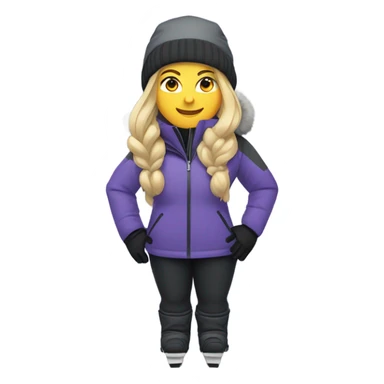 Chubby female long blonde hair skier with purpley-grey jacket and black pants showing whole body. sticker
