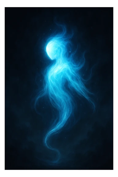 soul, ethereal glowing blue wisp, mystical, floating, soft light, fantasy sticker