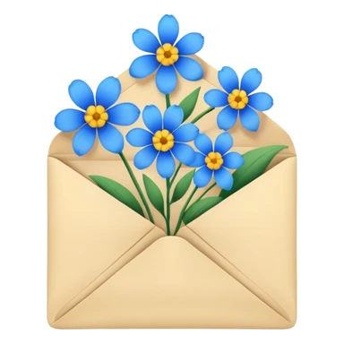 An opened envelope that has blue flowers coming out of it sticker