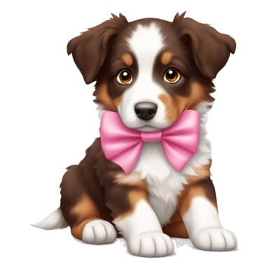 Red and white Australian shepherd puppy with pink bow sticker