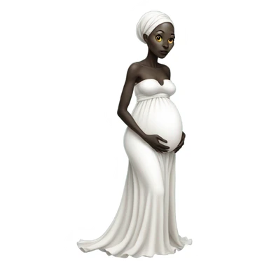 Pregnant black alien woman, full body, on white dress sticker