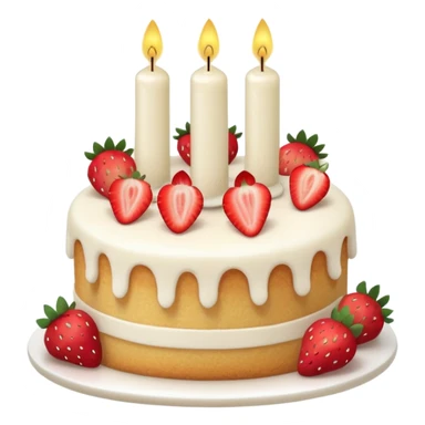 Jellycat vanilla cake with white frostting and strawberries on top with one candle  sticker