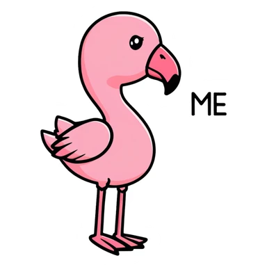 pink flamingo with word "me" sticker