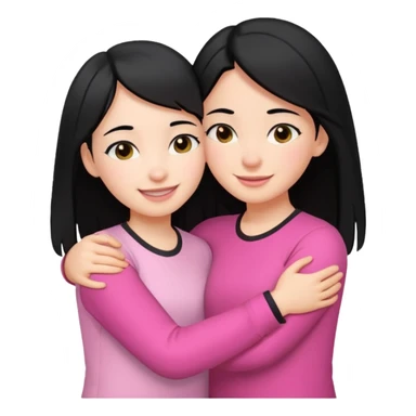 Two girls with black hair, one wearing white shirt and the other is pink shirt, hugging each other sticker