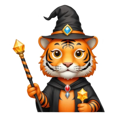 Tiger wizard with magic wand and hat sticker