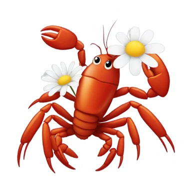 Crawfish holding a daisy sticker