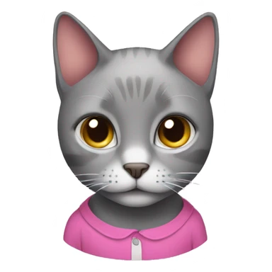 A gray cat with a pink shirt sticker