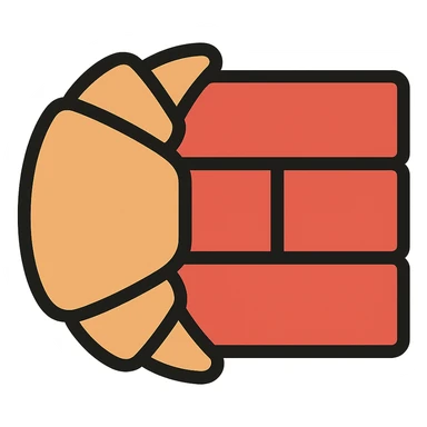 Make the croissant merged into a brick look more like a brick in color outline icon style, with no background. sticker