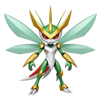 Cute Cool Edgy Shiny Futuristic Ethereal Legendary Kartana-Digimon-Scizor-hybrid full body sticker