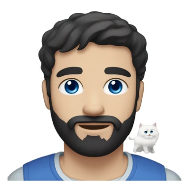 A guy with a black earing and black short hair and black beard and holding a all white Siberian cat with blue eyes  sticker