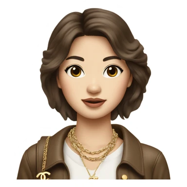 Realistic brown hair Chanel Asian Girl with Birkin bag and Chanel necklace sticker