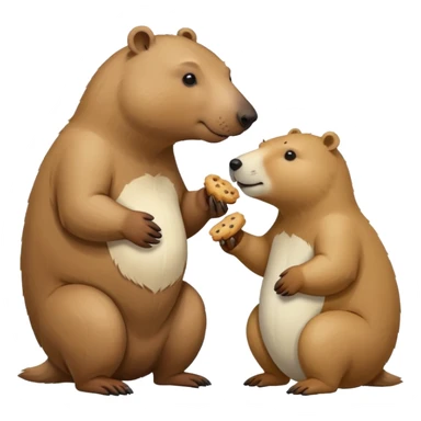 capybara and an snow bear eating biscuits with each other sticker