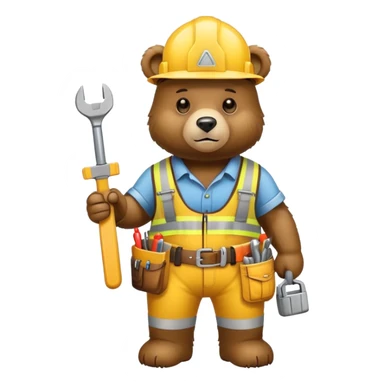 Bear wearing a yellow construction hard hat and tool belt sticker