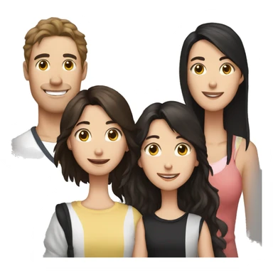 family group consisting of one brunette long hair woman, one brunette short hair man and one black-white border collie sticker