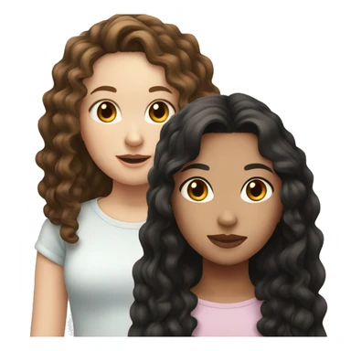 girl with brown curly hair and girl with long black hair both pale skinned sticker