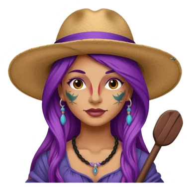 tattoed face venice gondolier with iconic hat woman purple long hair sticker