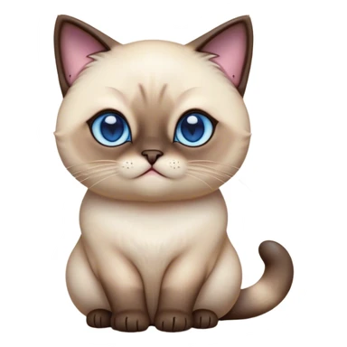 Cinematic Cute Chubby Siamese Cat Portrait Emoji, Round and plump body, soft cream-colored fur with rich dark points on the ears, face, paws, and tail, big, sparkling sapphire-blue eyes, Simplified yet irresistibly adorable features, highly detailed, glowing with a warm, cozy glow, high shine, curious yet calm, stylized with a touch of whimsy, bright and endearing, soft glowing outline, capturing the essence of a mischievous yet lazy and loveable kitty, so cuddly it feels like it could waddle right out of the screen for a snuggle! sticker