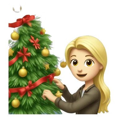 Blond Girl decorating Christmas tree sticker