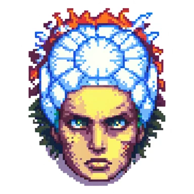a pixel art head with a dramatic explosion effect sticker