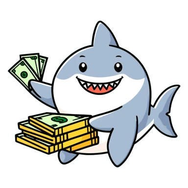 Shark smiling with a stack of money  sticker