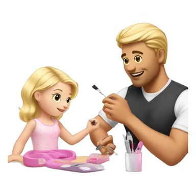 blonde babydaughter gives blonde dad a manicure sticker