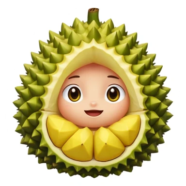 adorable durian, round, green shell, yellow inside, sparkly eyes, blushing, shy pose sticker