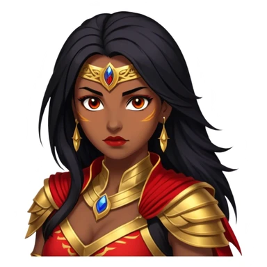 Cinematic Stunning Mulan Portrait Emoji, Fierce yet graceful, flowing raven-black hair, piercing brown eyes filled with determination, adorned in regal red and gold warrior attire, glowing with the strength and beauty of a true heroine, an elegant warrior in her prime! sticker