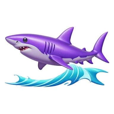 purple glitter shark on a cyan wave sticker