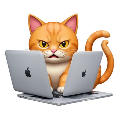 yellow angry-looking cat and Mac book sticker