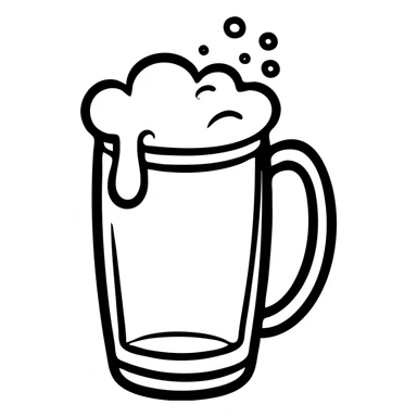 A beer mug with bubbling foam, draft beer in classic pint with handle sticker