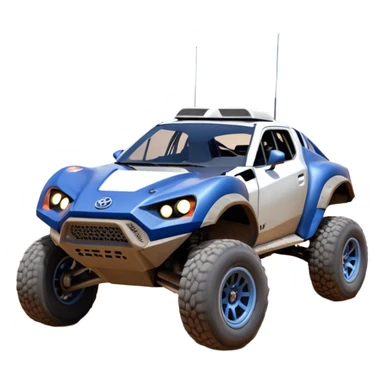Mandalorian storm trooper evil darkly night blue Dirty and dented Local Motors Rally Fighter off road race car hot rod meets 2013 Toyota 86 trophy truck-style basher flying on a dusty road (silver wheels) sticker