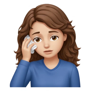 tired girl with fair wavy hair, wipes away sweats from the forehead  sticker