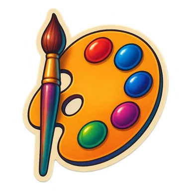 A paint brush and palette sticker with a vintage design and colorful details sticker